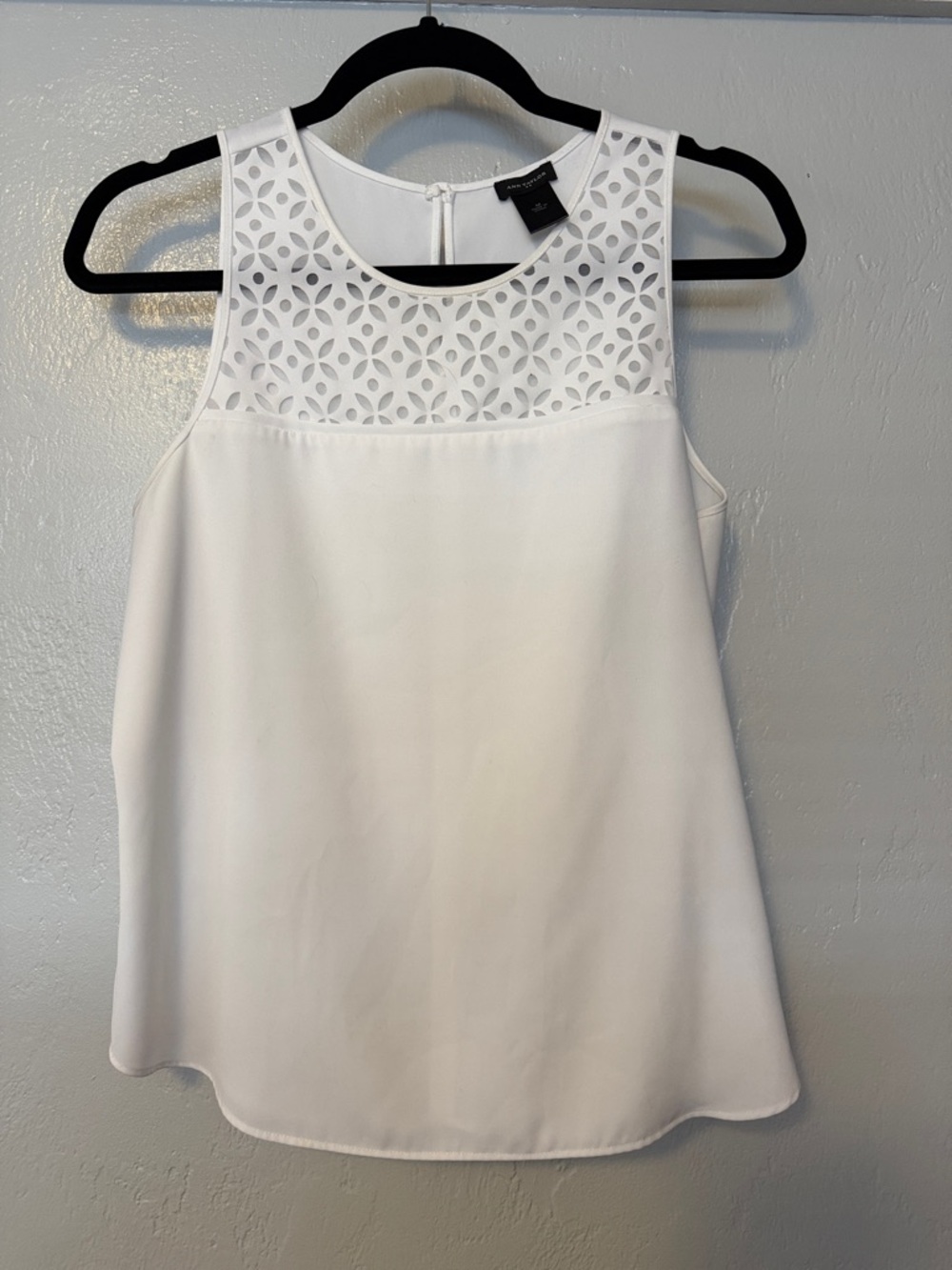 Ann Taylor White Laser-Cut Yoke Sleeveless Top